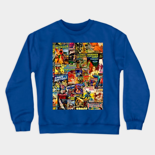 Vintage Sci-Fi Comic Collage Crewneck Sweatshirt by Adatude